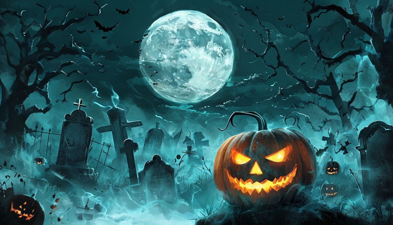 Spooky Halloween Night Scene with Jack-o'-Lanterns Virtual Background