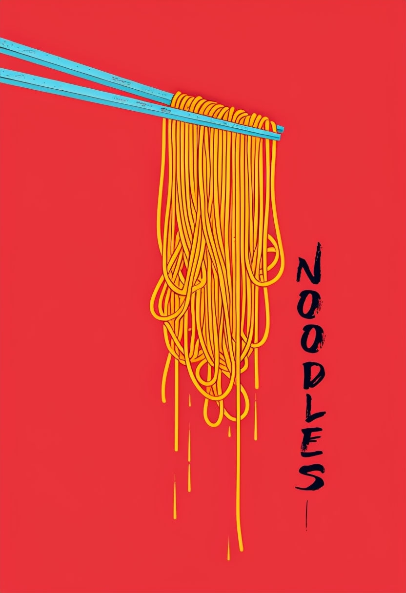 Vibrant Minimalist Noodles with Chopsticks Illustration Poster
