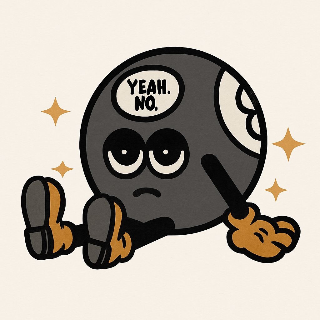 Sad Billiard Ball Character with Speech Bubble Sticker