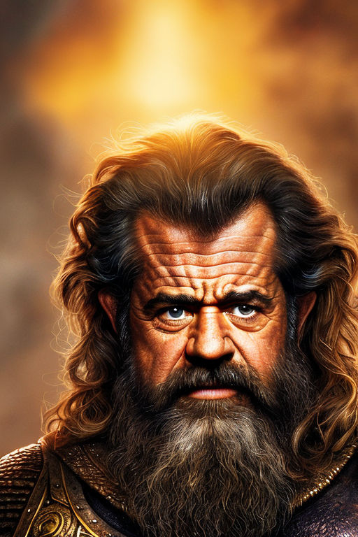 Mel Gibson as dwarf with long beard in battle armor by Miike - Playground