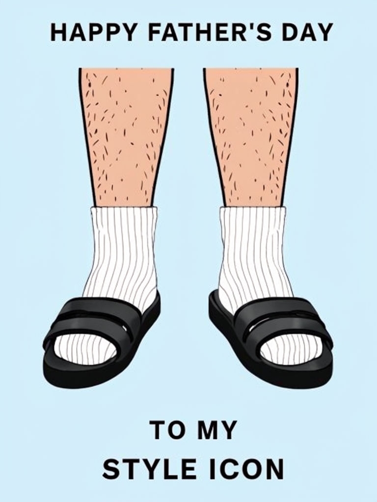 Humorous Father's Day Card Featuring Cartoon Legs and Sandals Design