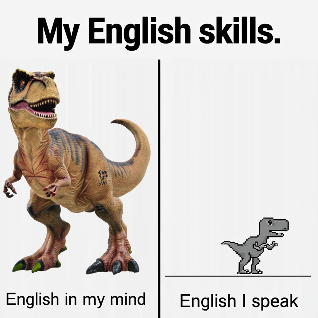 My English Skills Comparison Meme: T-Rex vs Pixel Dinosaur Meme