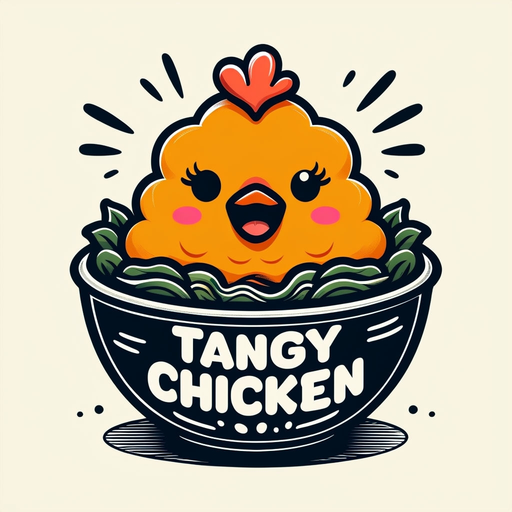 Cheerful Cartoon Tangy Chicken with Bowl Illustration Sticker