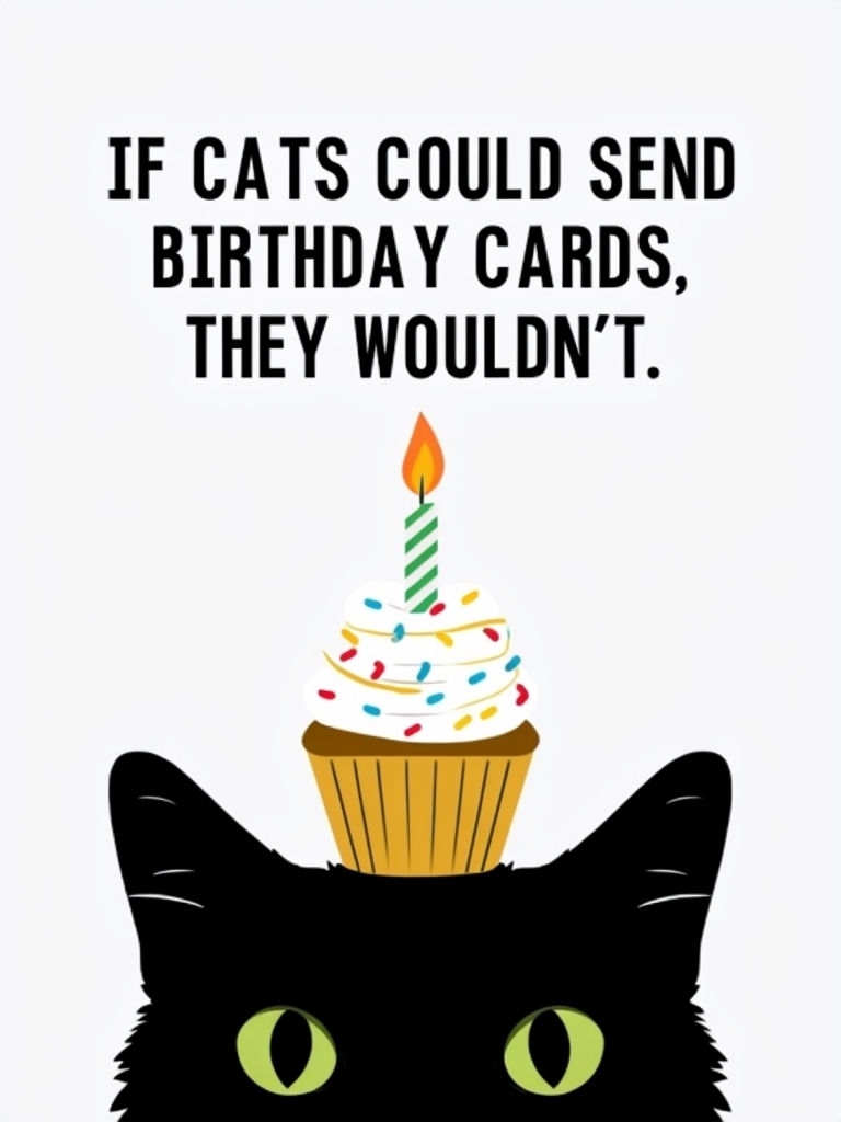 Humorous Birthday Card Design Featuring Playful Cat and Cupcake Illustration Cards & Invites