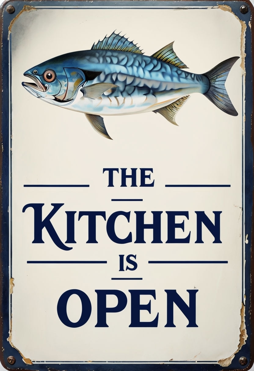 Vintage Mackerel Fish Kitchen Sign with Rustic Design Art