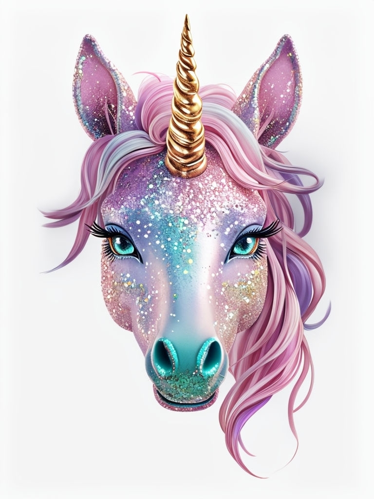 Glittery Unicorn Head Illustration with Pastel Colors T-Shirt