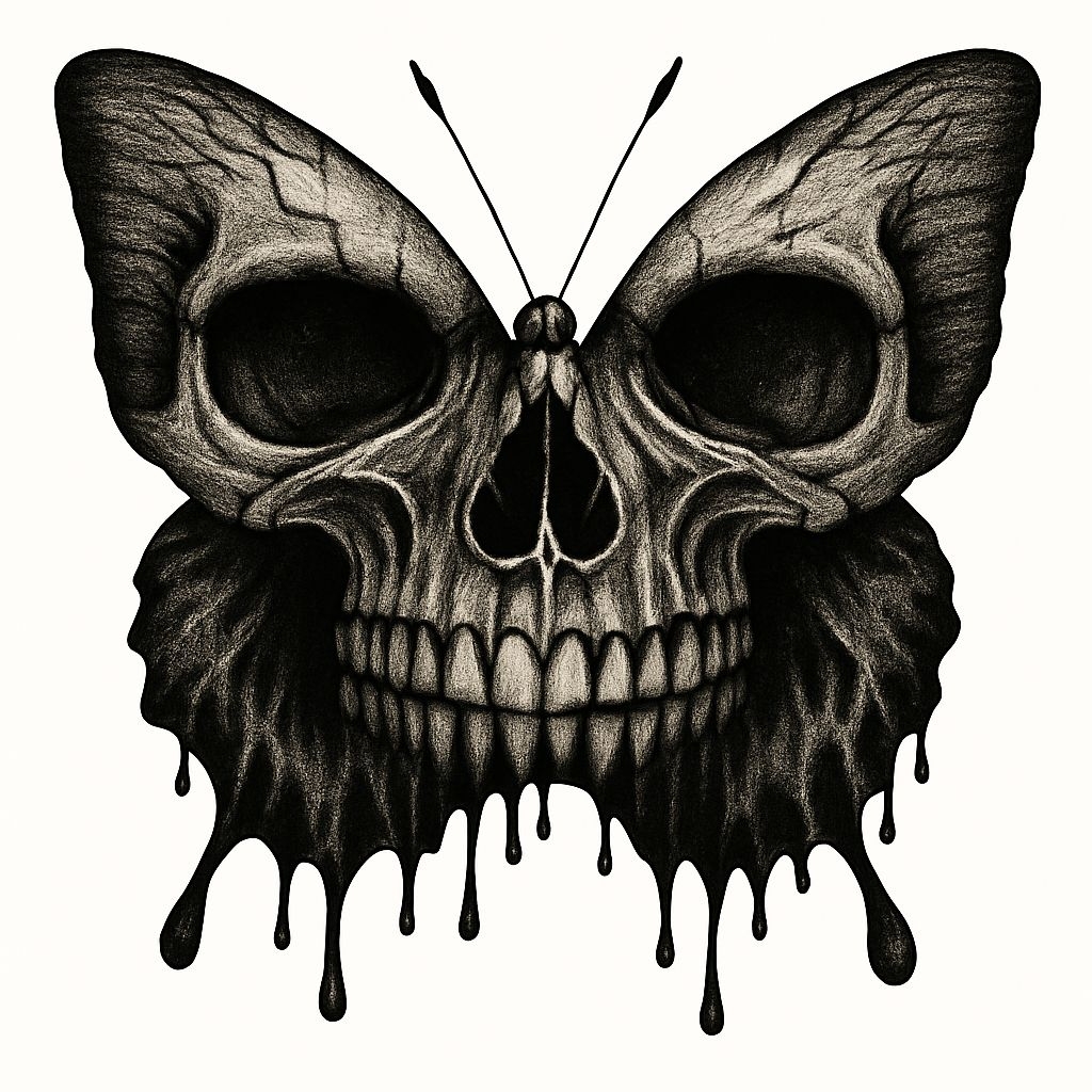 Eerie Skull Butterfly Detailed Illustration T-Shirt