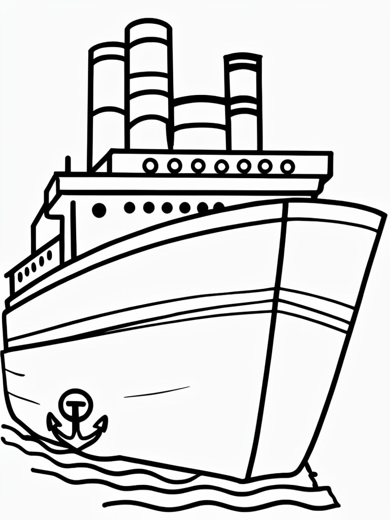 Minimalistic Black and White Ship Line Drawing Coloring Page
