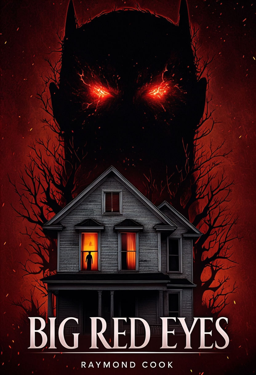 Eerie Dark House with Glowing Eyes Horror Book Cover Design