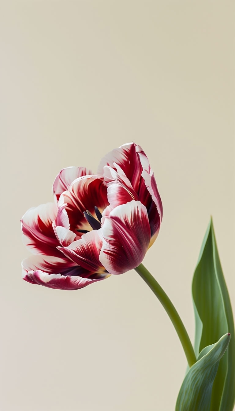Elegant Red and White Tulip Close-Up Mobile Wallpaper