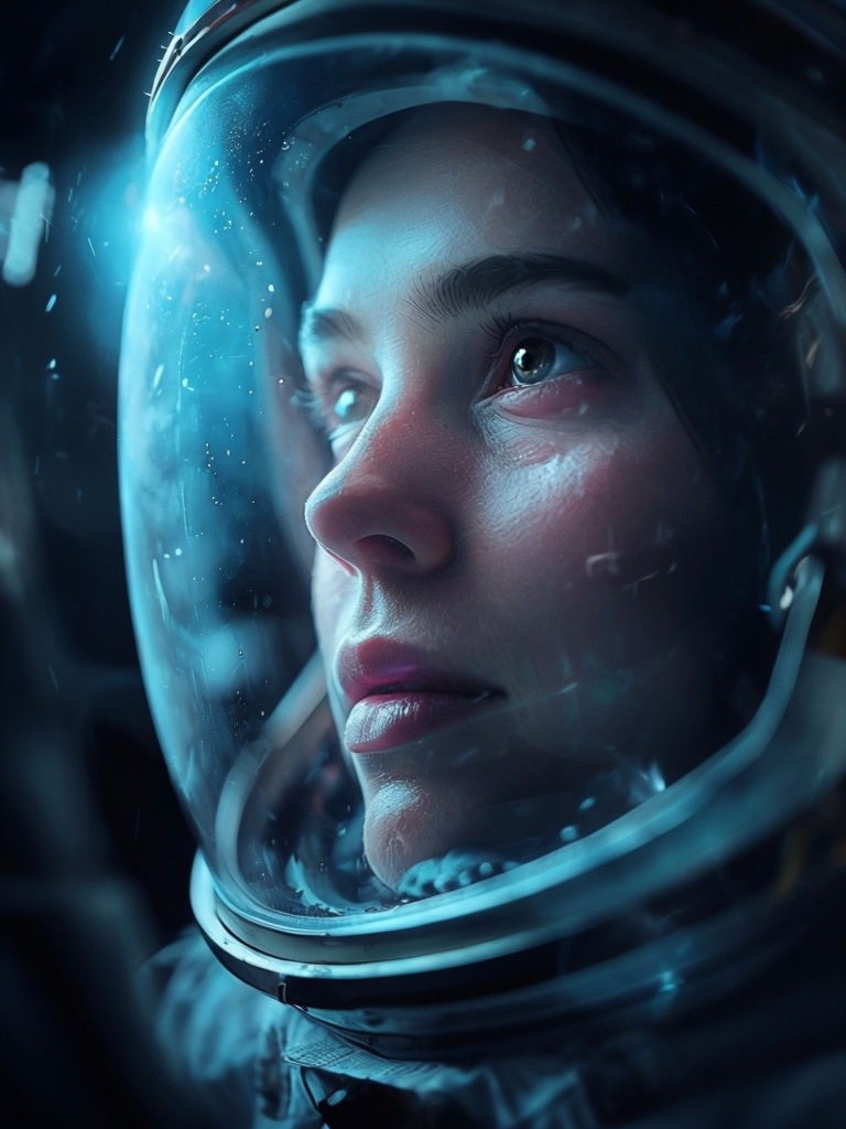 Contemplative Astronaut Portrait in Reflective Helmet Art