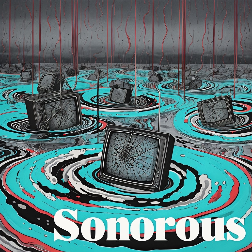 Surrealist Turquoise Fluid and Vintage TVs Album Cover Design Spotify Album Cover