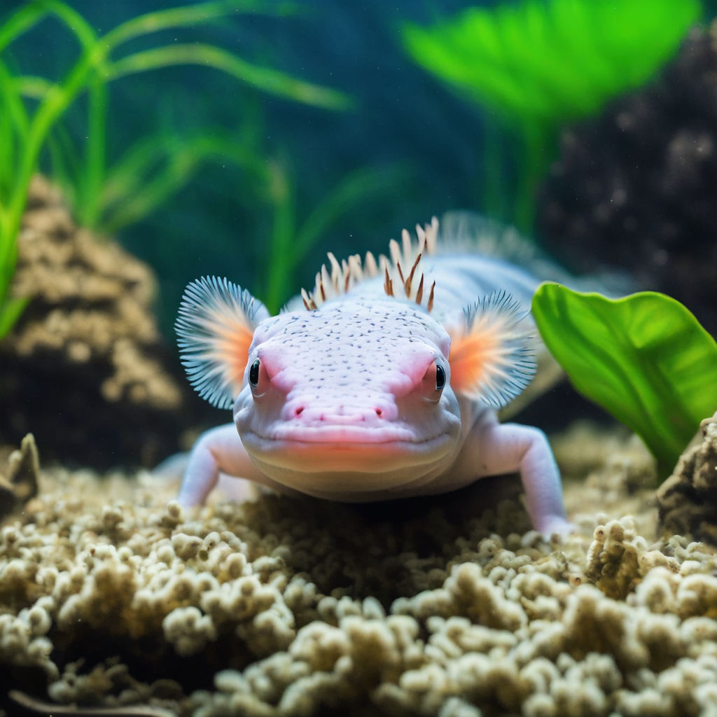 An adult axolotl looking at camera with an evil smile and li... by Big ...