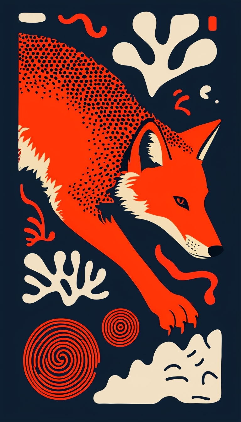 Stylized Bold Fox Illustration with Abstract Patterns Mobile Wallpaper