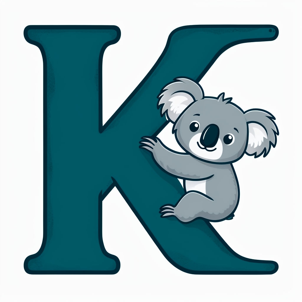 Playful Dark Teal Letter K with Friendly Koala Bear Sticker