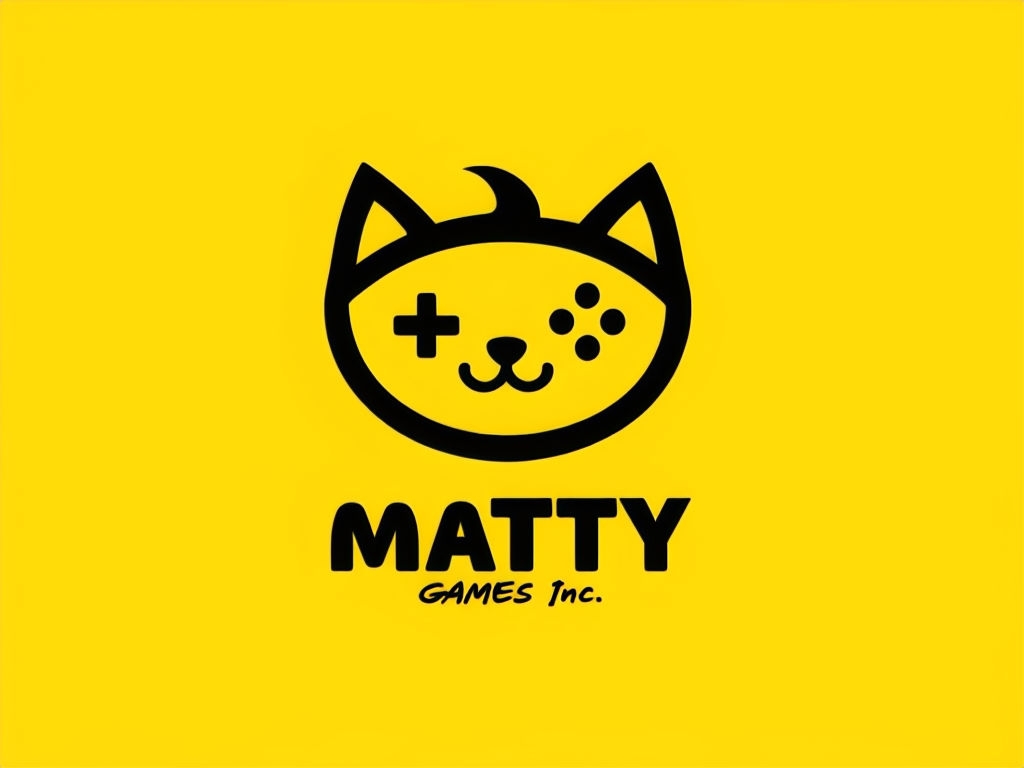 Stylized Cat Face Gaming Logo with Playful Elements