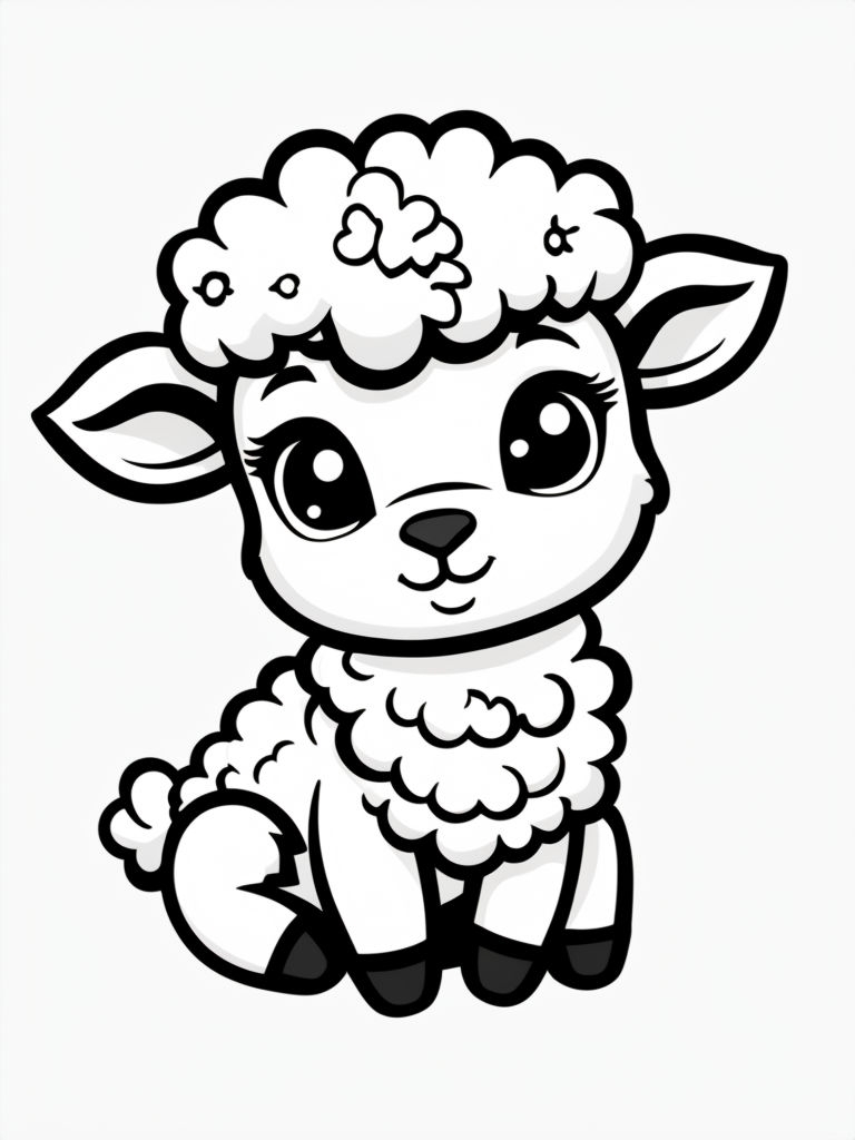 Adorable Cartoon Lamb Character Illustration for Coloring Book Pages