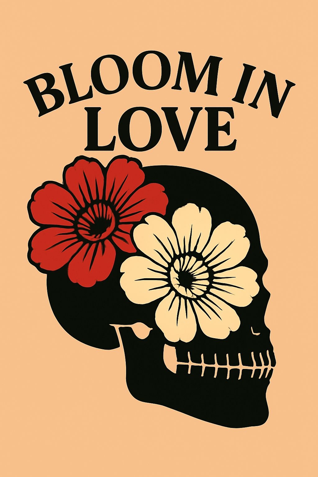 Bloom in Love Skull and Flower Graphic T-Shirt