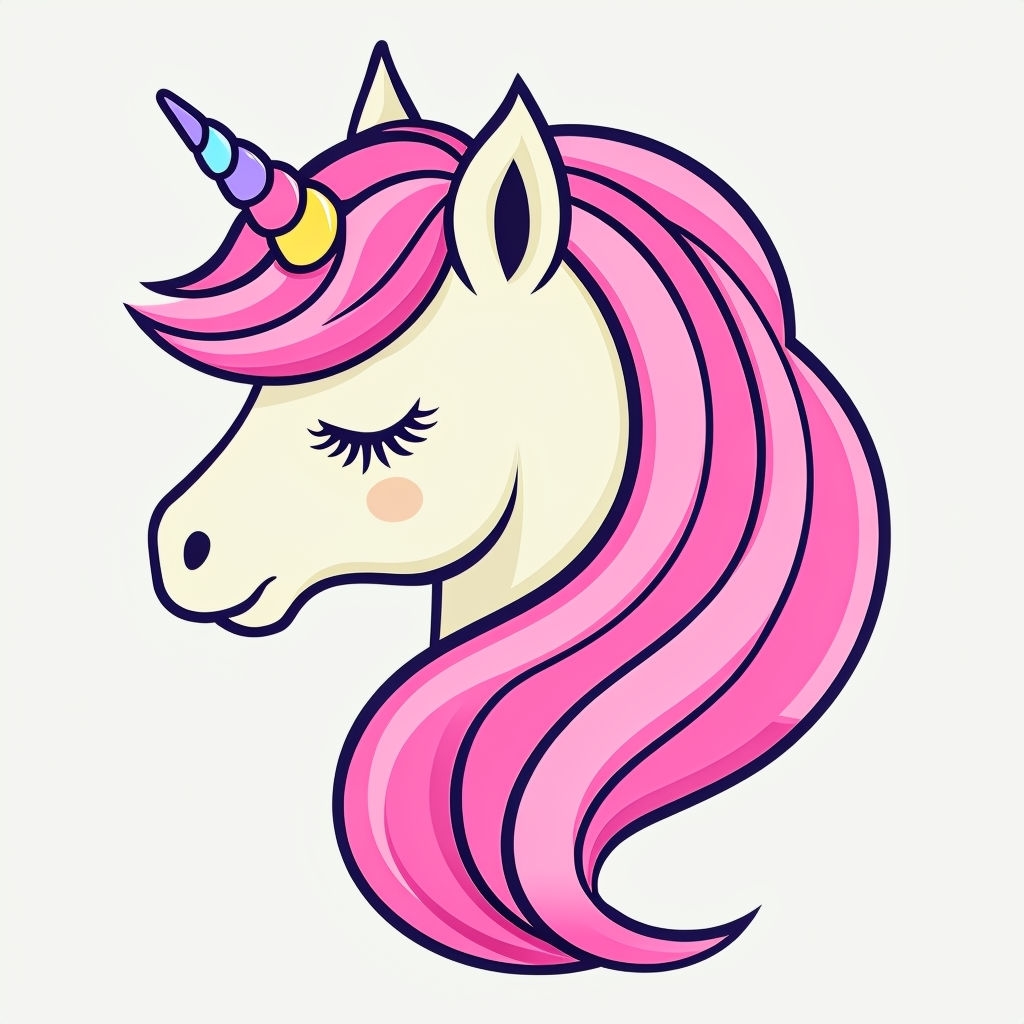 Cute Cartoon Unicorn Head with Flowing Pink Mane Sticker