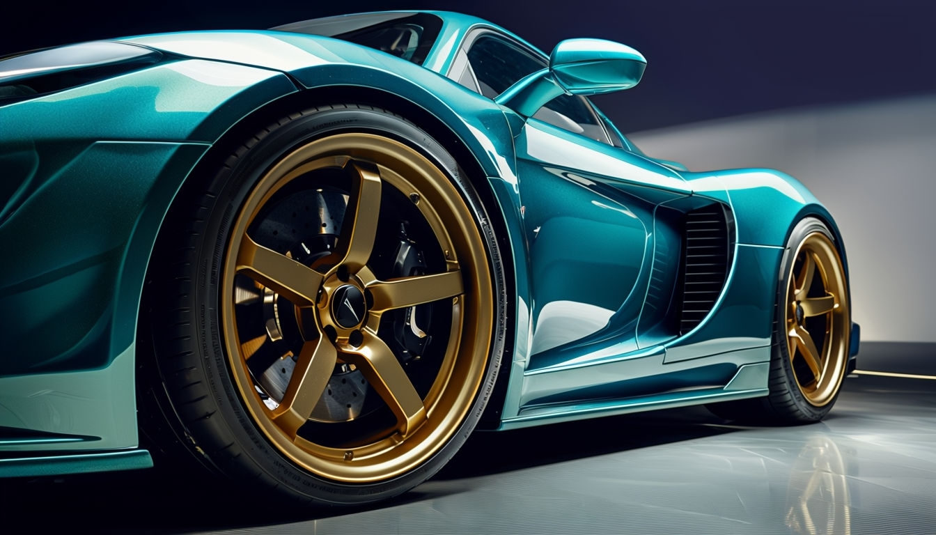 Sleek Metallic Teal Sports Car Close-Up Virtual Background