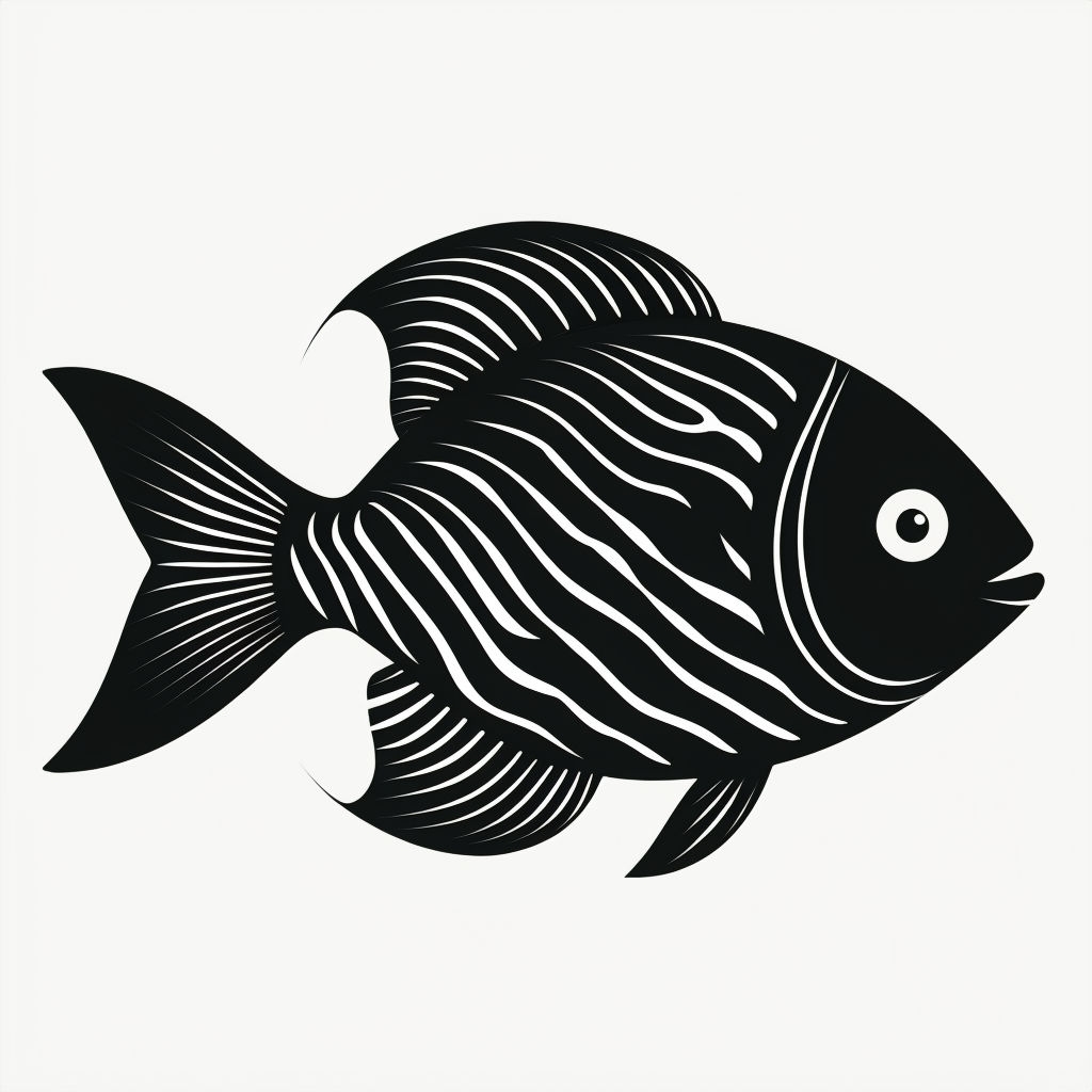 Minimalist Black and White Stylized Fish Illustration Sticker