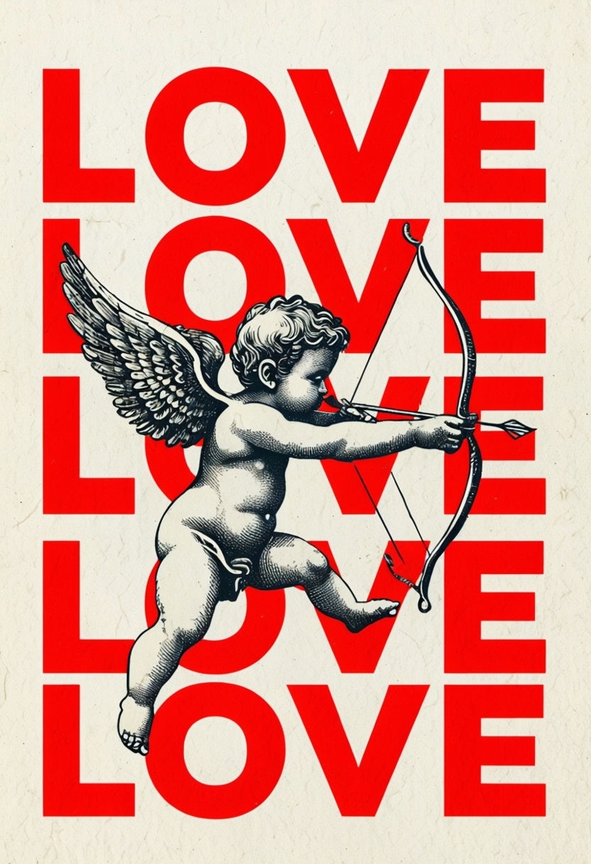 Vintage Cupid with Love Typography Graphic Design Poster