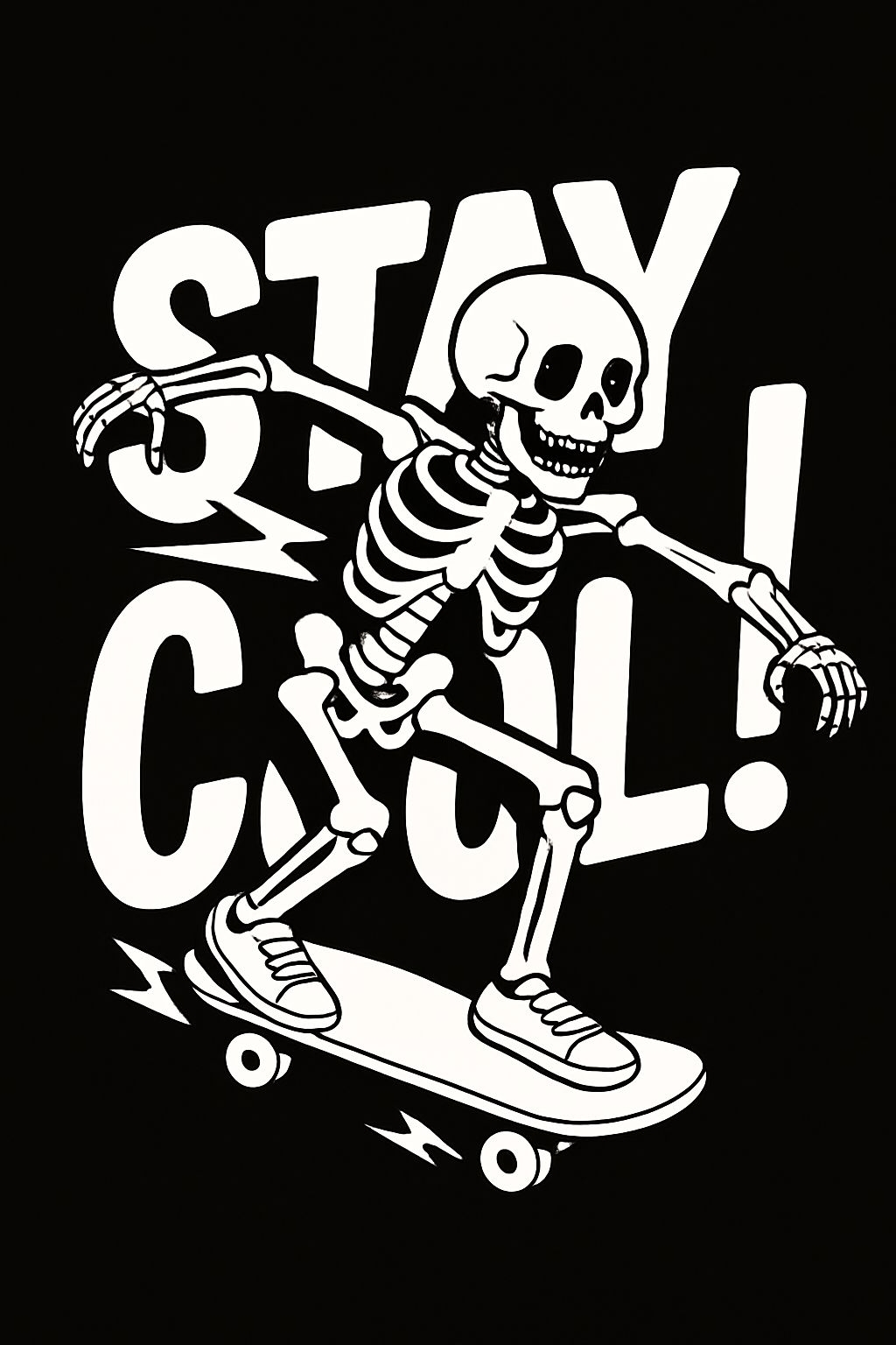 Energetic Skeleton Skateboarding with Stay Cool Text T-Shirt