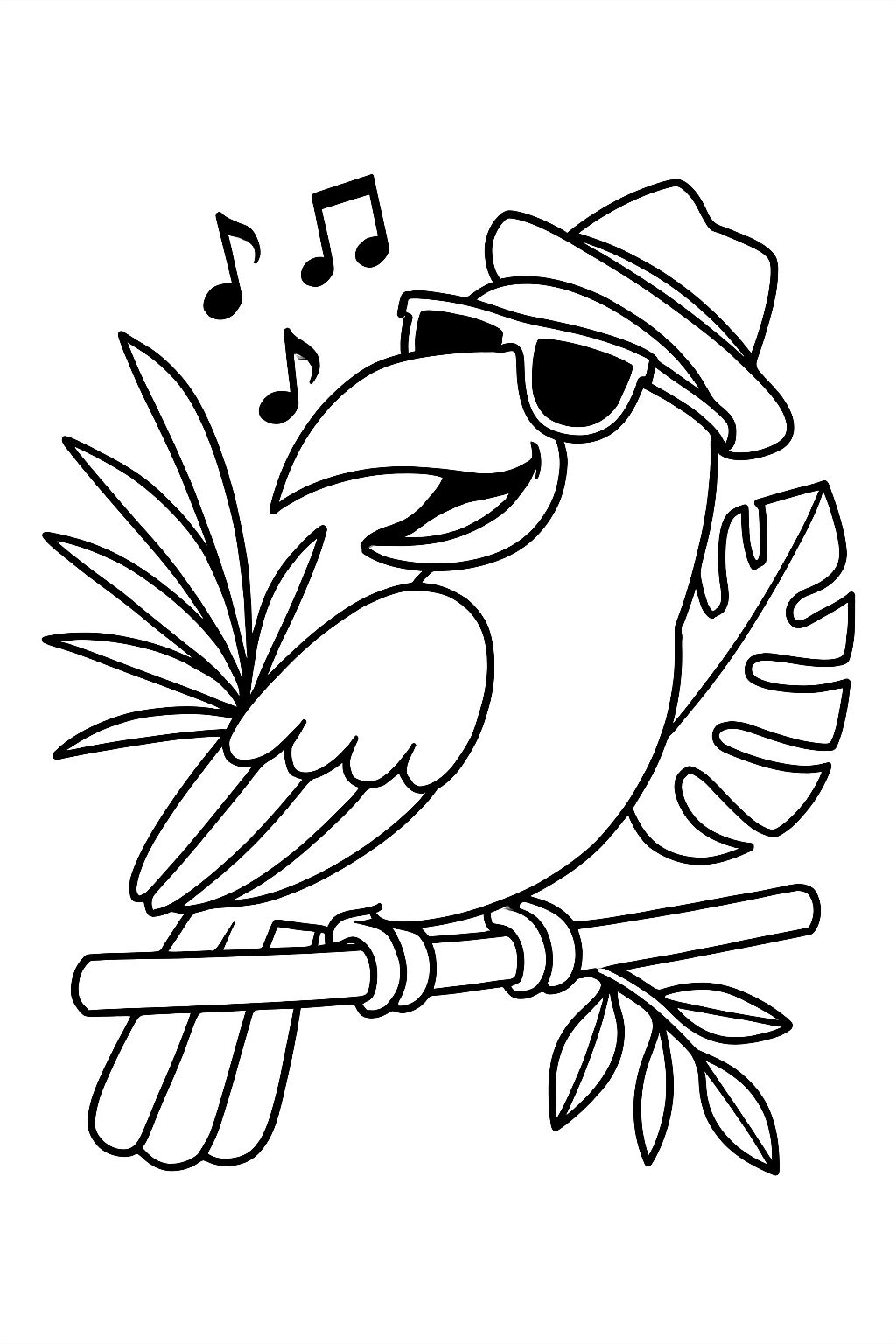 Whimsical Cartoon Toucan with Sunglasses Coloring Book Pages