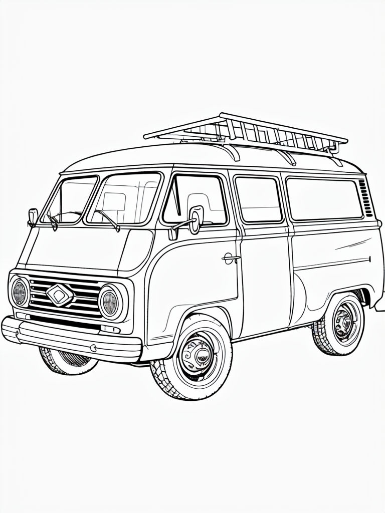 Detailed Vintage Van Line Drawing for Coloring Book Pages