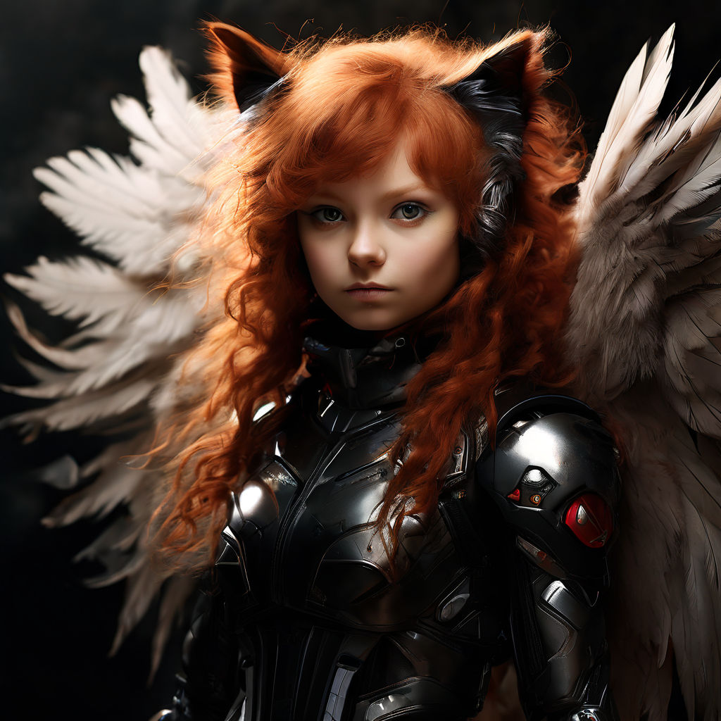 A goth cat girl with long dark hair wearing a halo spartan suit in a dark  fantasy world.