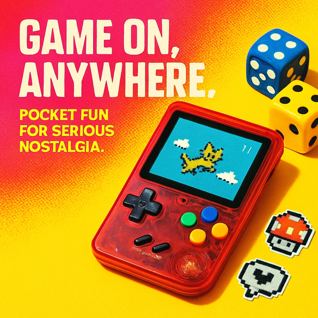 Vibrant Retro Handheld Game Console Advertisement Design Ads
