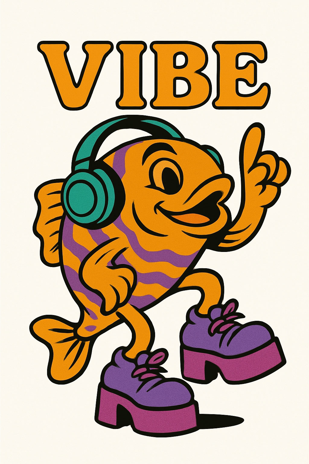 Vibrant Cartoon Dancing Fish Character Vibe T-Shirt