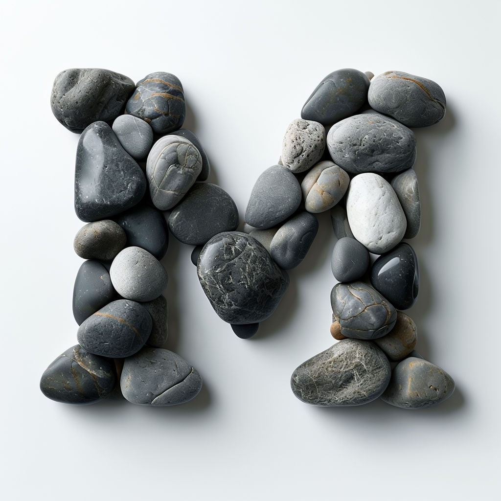 Natural Pebble Monogram Letter M on White Background Photo Monogram