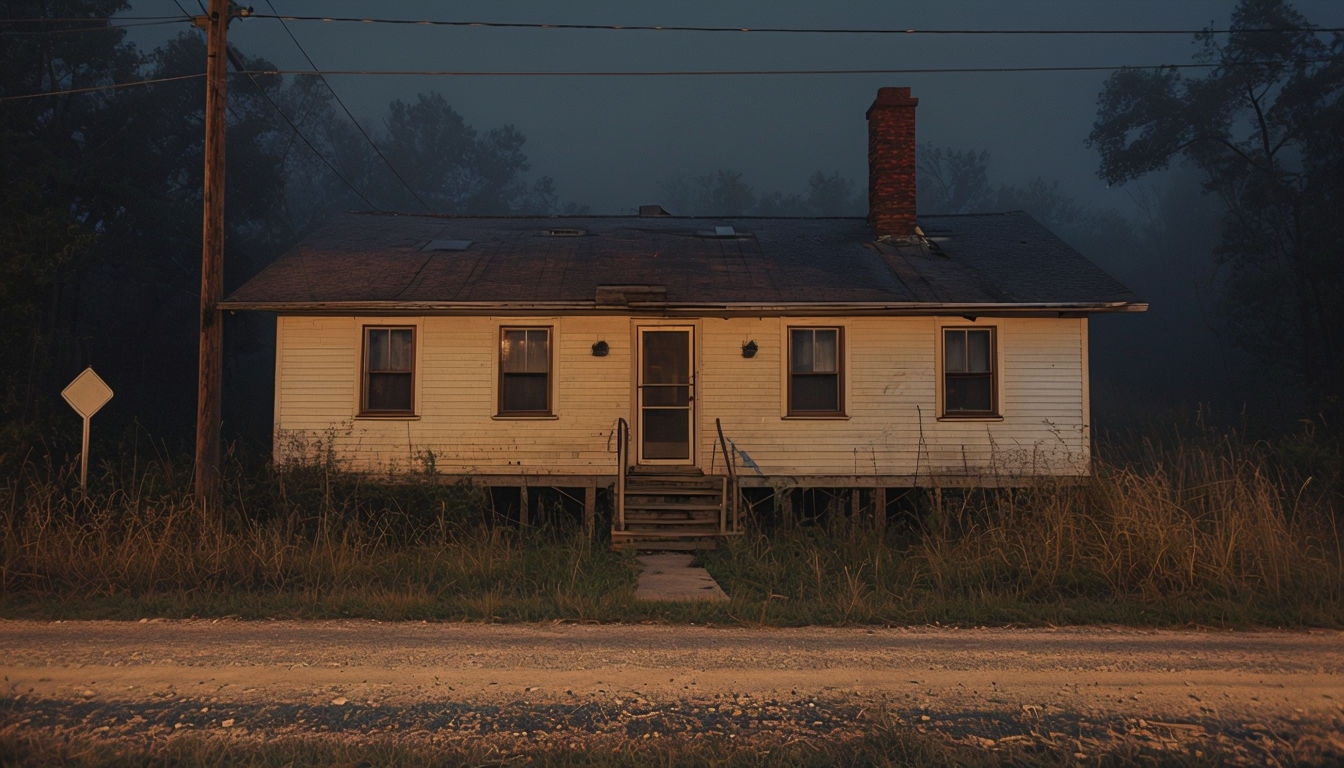 Abandoned House at Dusk with Somber Atmosphere Virtual Background