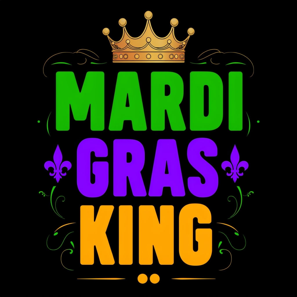 Vibrant Mardi Gras King Design with Crown and Fleur-de-Lis T-shirt