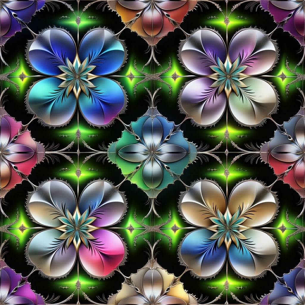 Vibrant Floral Gradient Pattern with Metallic Accents Seamless Pattern