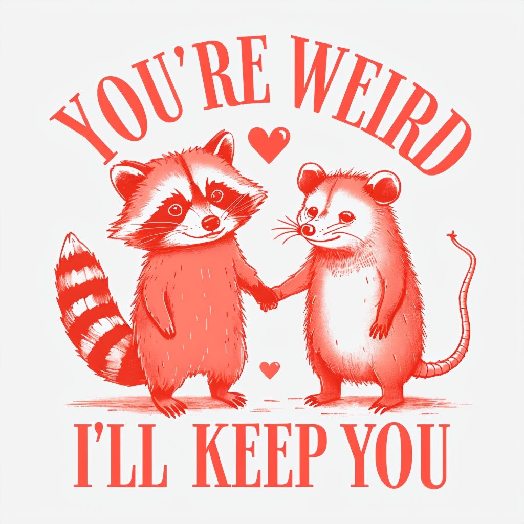 Whimsical Raccoon and Opossum You're Weird Illustration Meme