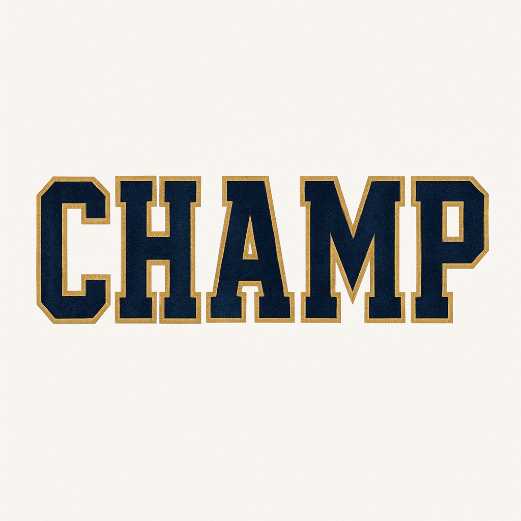 Bold Navy Blue Champ College Style Design for Hats