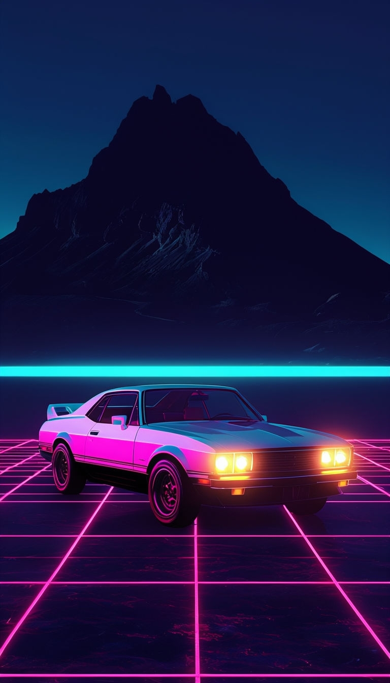 Vibrant Retro-Futuristic Neon Car Artwork Phone Case Cover