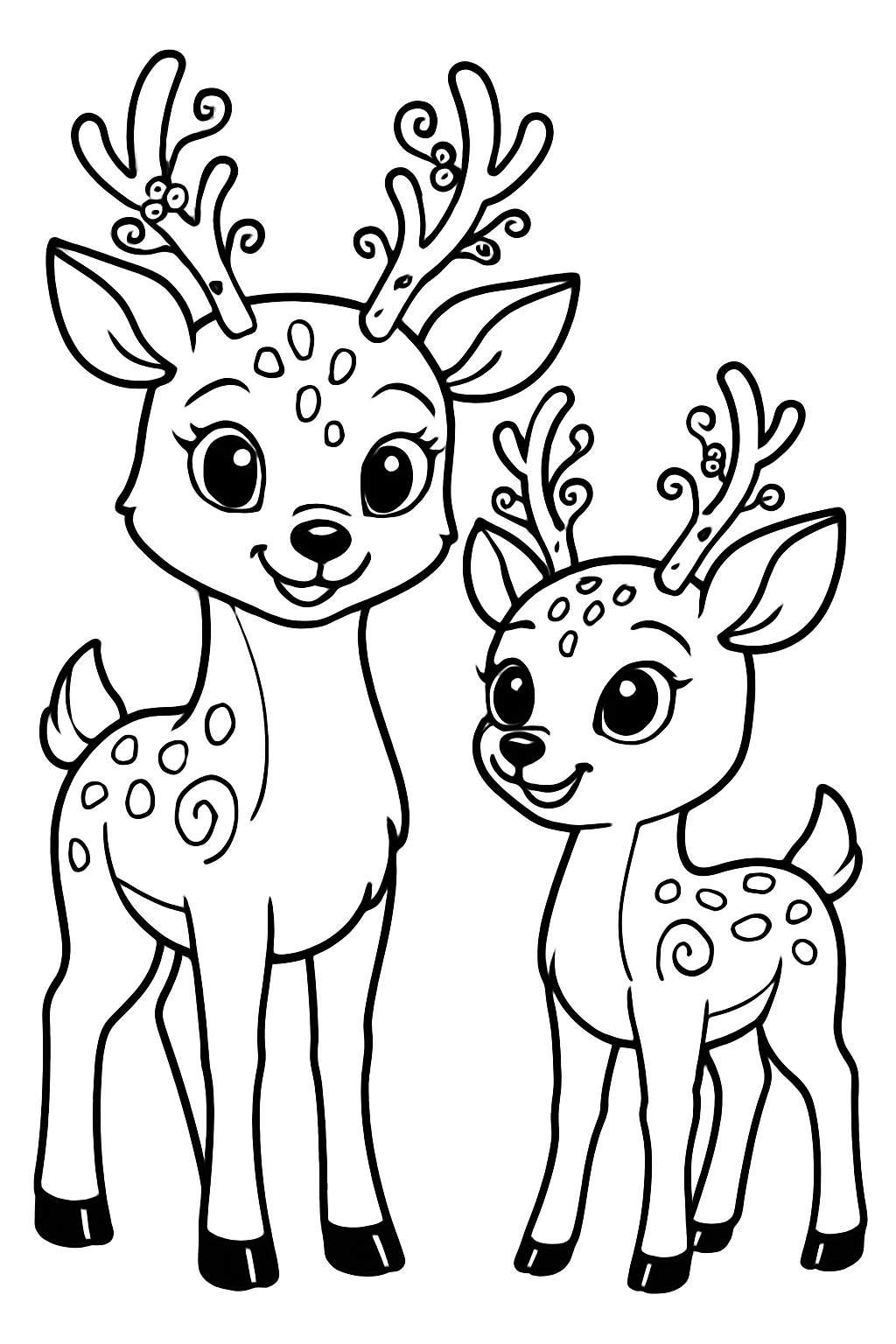 Charming Cartoon Deer Friendship Line Drawing Coloring Book Pages