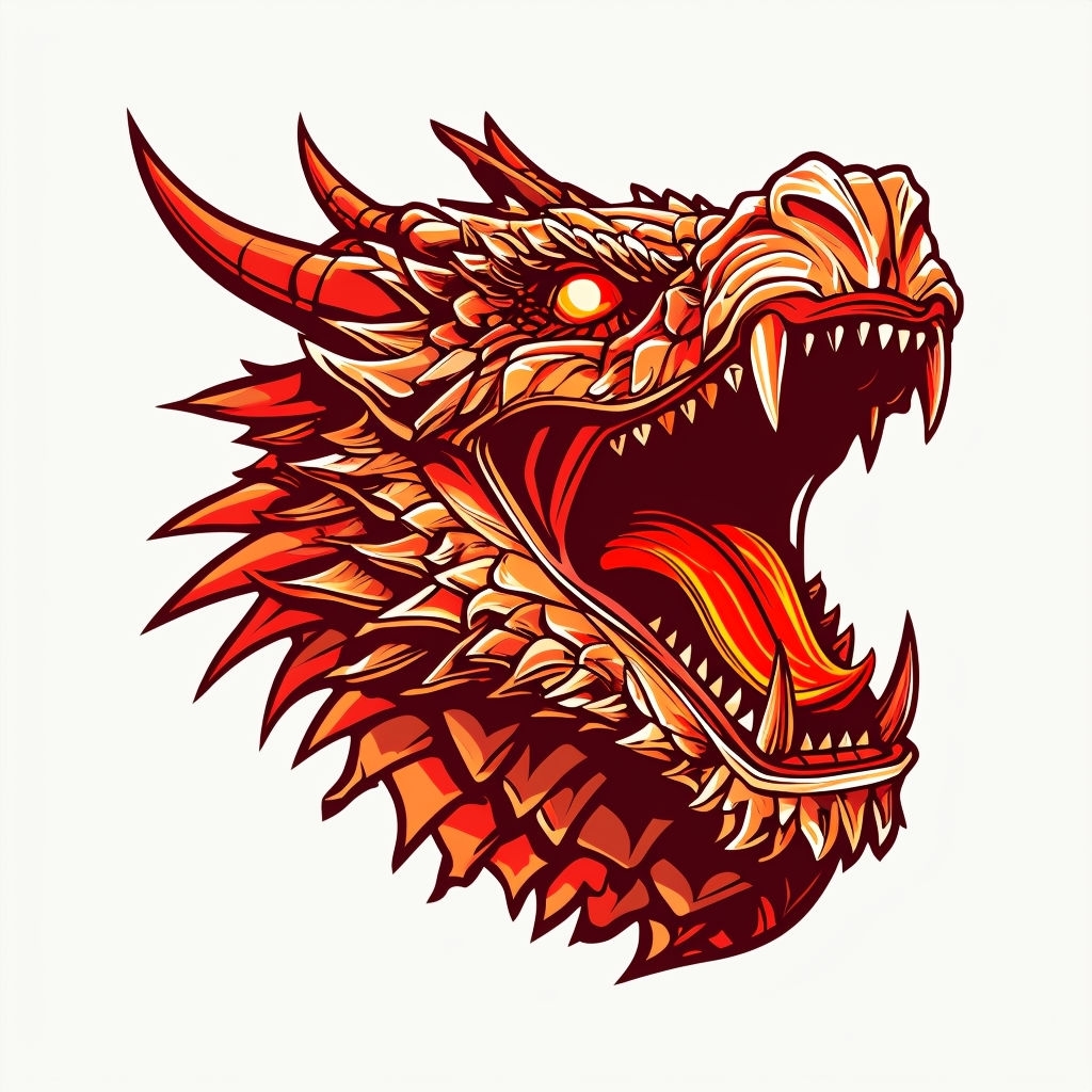 Fierce Dragon Roaring Mouth Vector Art Sticker