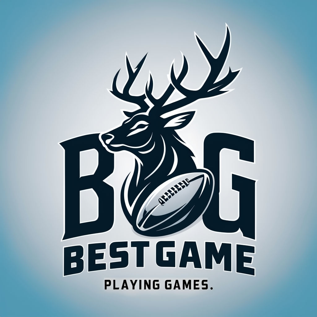 Modern Navy Blue Deer Head Logo with Rugby Ball Design