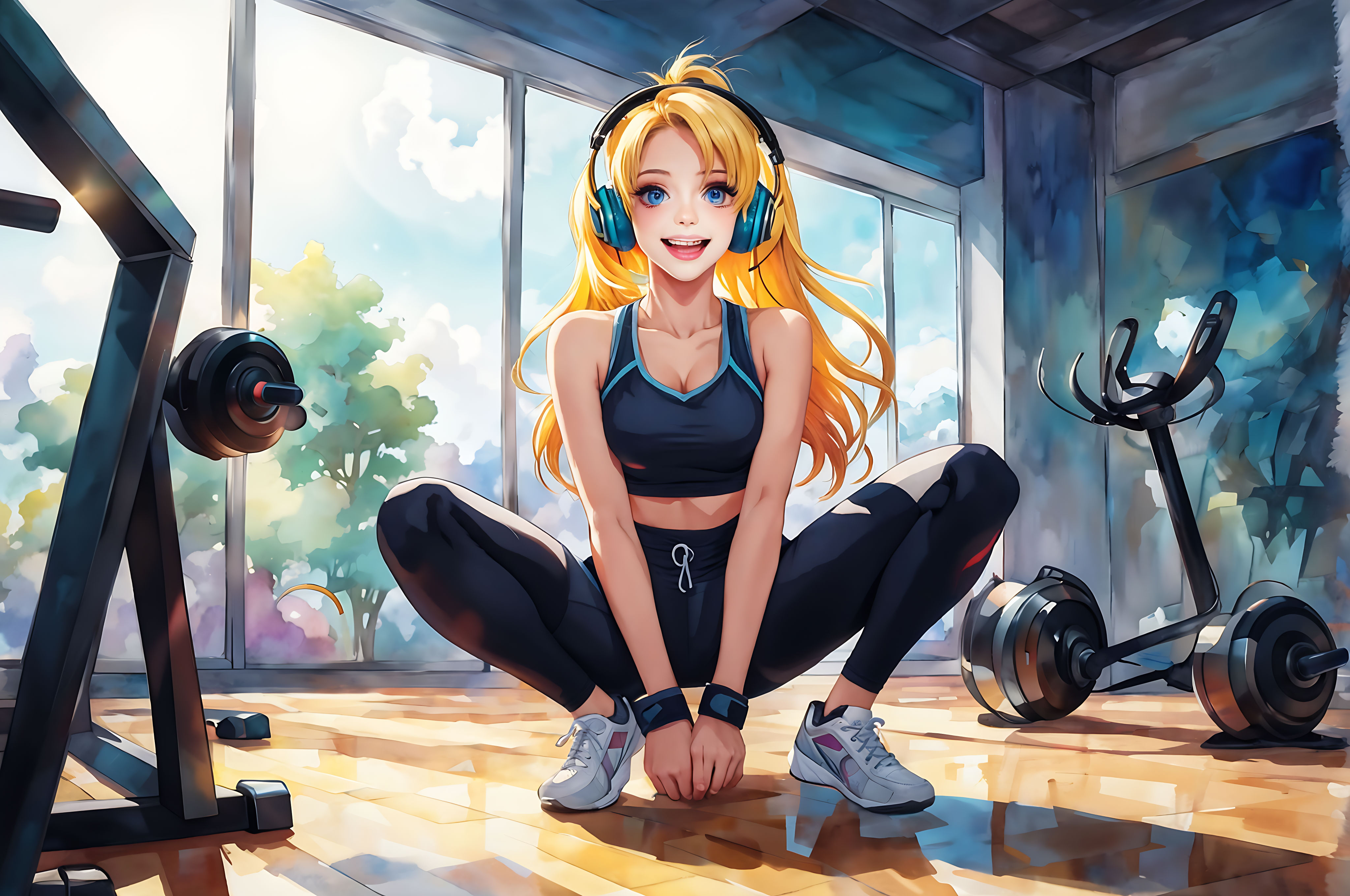 Beautiful fitness anime gym girl