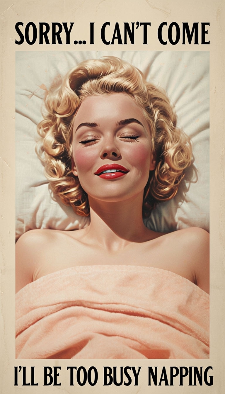 Vintage Aesthetic Woman Napping with Retro Text Poster