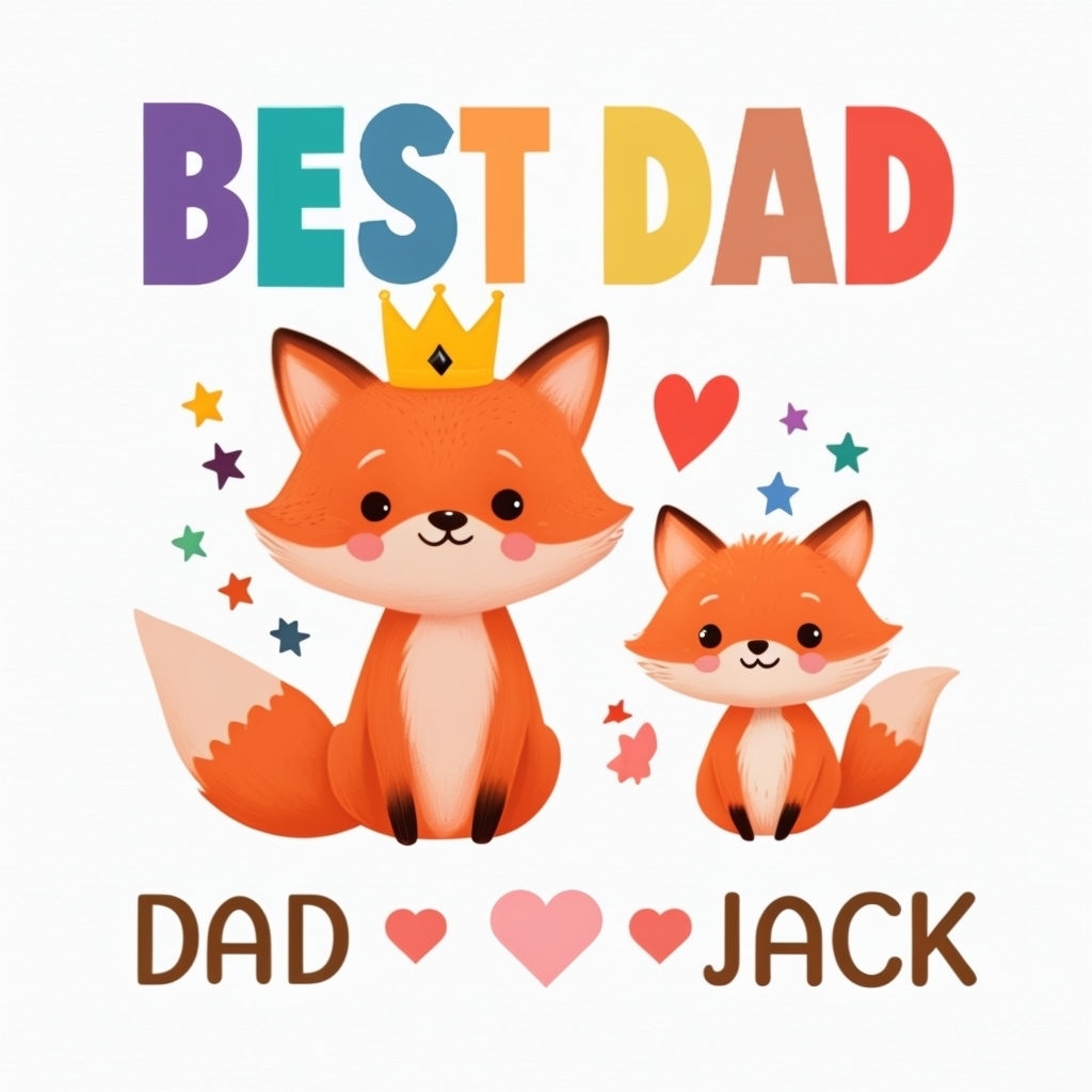 Playful Cartoon Foxes Celebrating Best Dad Illustration Sticker