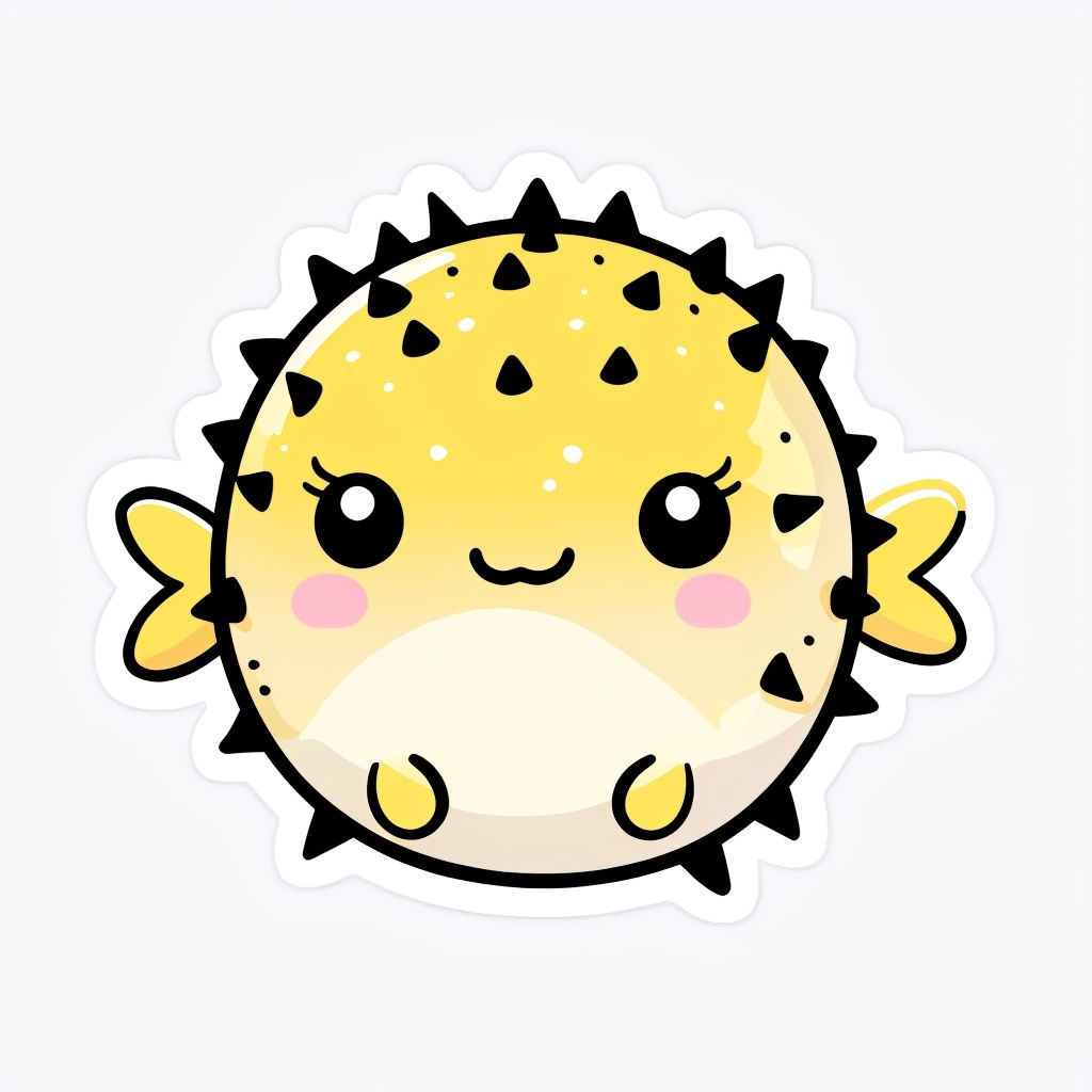 Adorable Chibi-Style Pufferfish Cartoon Illustration Sticker