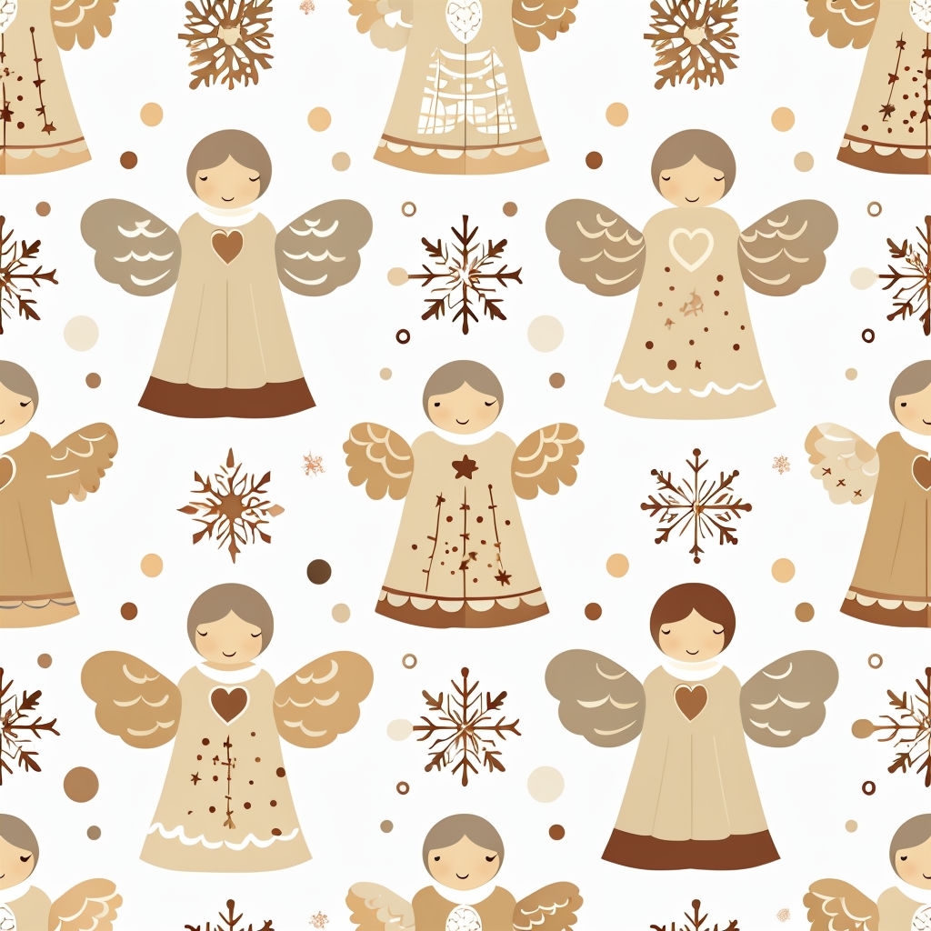 Festive Seamless Pattern of Angels and Snowflakes for Holiday Decor