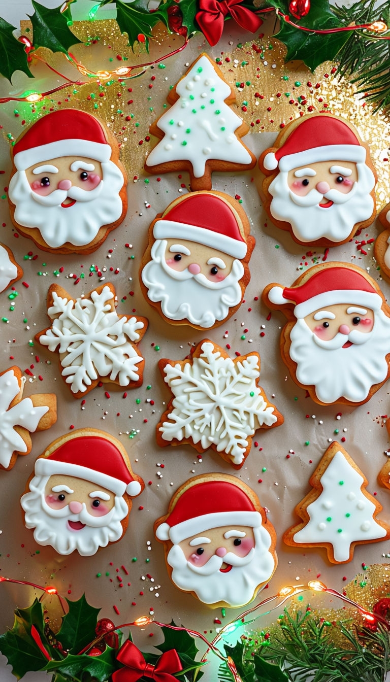 Festive Holiday Sugar Cookies with Colorful Decorations Mobile Wallpaper