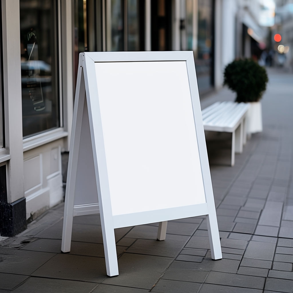 Minimalist White Signboard in Urban Café Scene Mockup