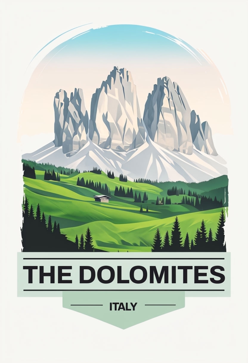Majestic Retro Vintage Dolomites Italy Illustration Poster